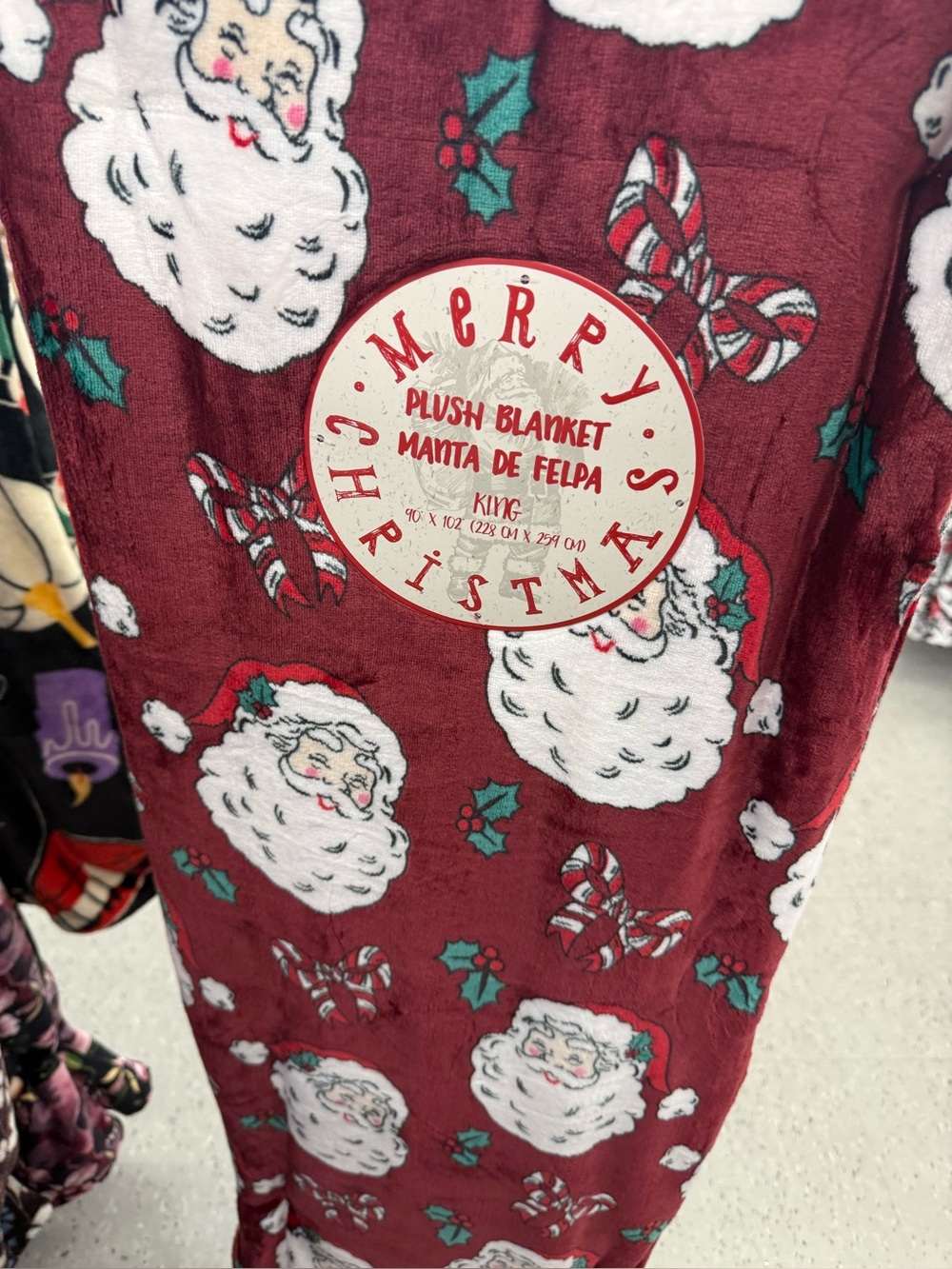 Merry Christmas Plush Santa Blanket - Burgundy Red